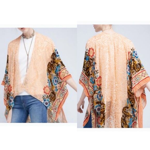 Anthropologie Saachi Rosalia Burnout Velvet Kimono Cardigan Top OS Whimsigoth - Picture 1 of 8